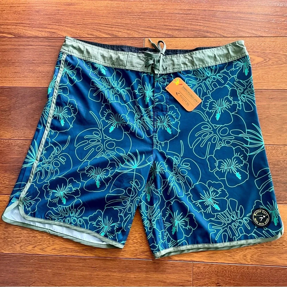 Wailoa Board Shorts blue green Hawaiian tropical floral size 40 NWT